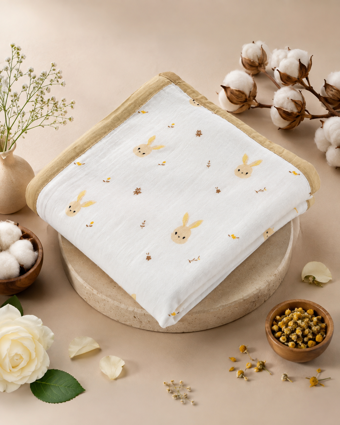 Brown Bunny Full-Size – 6 Layer Organic Muslin Blanket