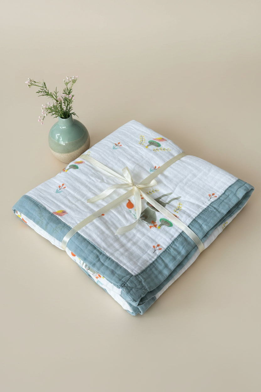 Rabbit Mania Full-Size – 6 Layer Organic Muslin Blanket