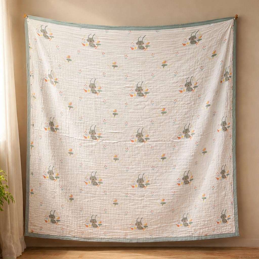 Rabbit Mania Full-Size – 6 Layer Organic Muslin Blanket