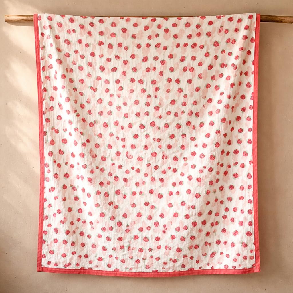 Strawberry Mania Full-Size – 6 Layer Organic Muslin Blanket