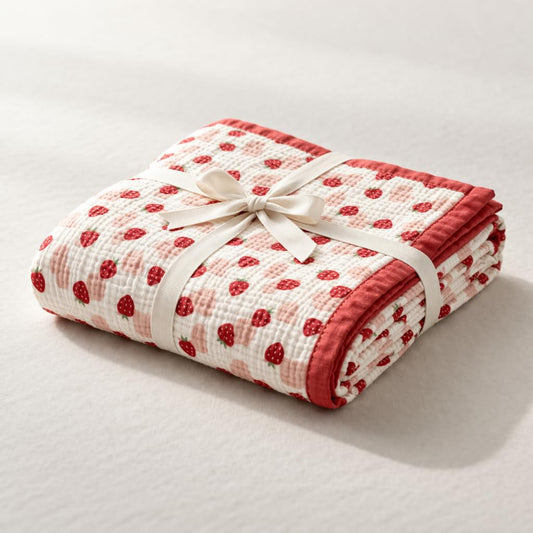 Strawberry Mania Full-Size – 6 Layer Organic Muslin Blanket